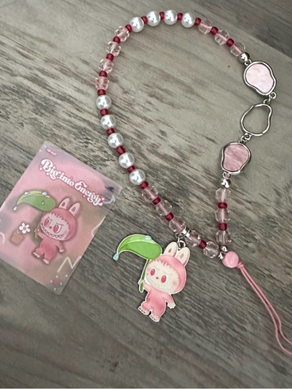 Pop Mart ✨🩷🤍Pink Labubu Charm Beaded Phone/Keychain Strap